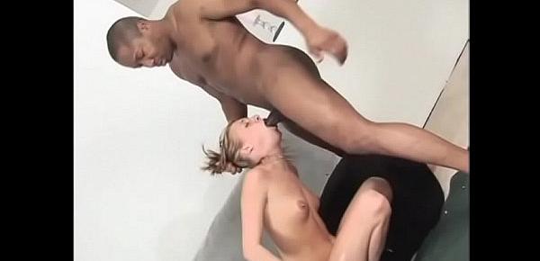  Nasty blonde floozie with small tits Sierra Sinn enjoys to rub her ass with huge dildo while well hung chocolate gentleman is poking her twat with his big tool
